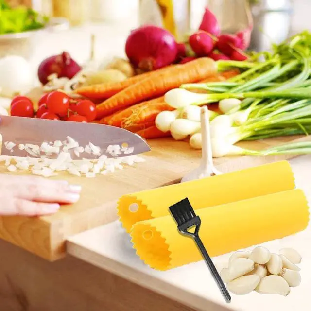 Alt view image 2 of 7 - Garlic Peeler Tube Set (Silicone Peeler and Cleaning Brush), Roller Garlic Peeling Kitchen Tool Easy Cleaning and Dishwasher Safe