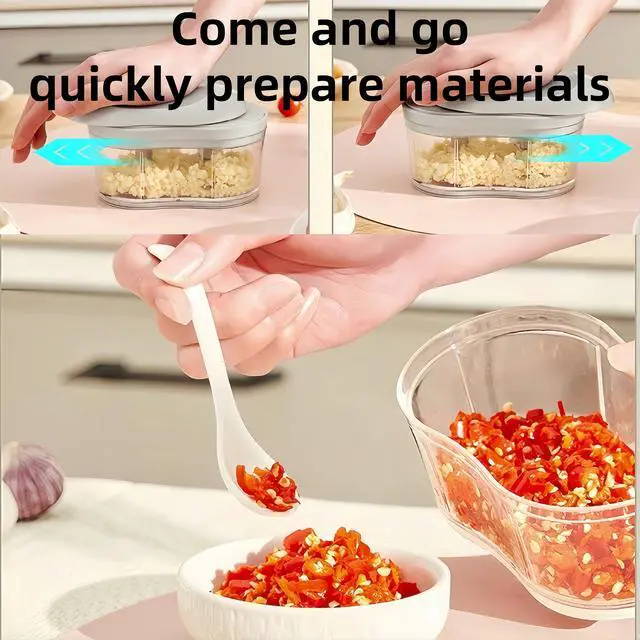 Alt view image 2 of 5 - Manual Press Chopper Garlic Mincer Chili Peppers Vegetable Chopper Easy-Press One-Press Onion Mincer Portable Food Processor for Garlic Onion Peppers Vegetable Household Kitchen