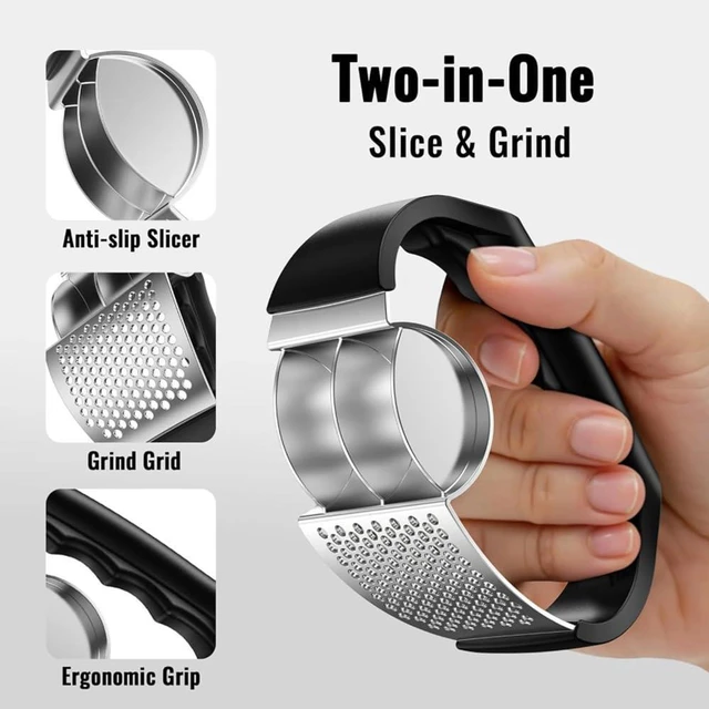 Alt view image 3 of 7 - 2-in-1 Stainless Steel Garlic Press Garlic Crusher Handheld Garlic Press Rocker Kitchen Gadget for Perfectly Minced Garlic