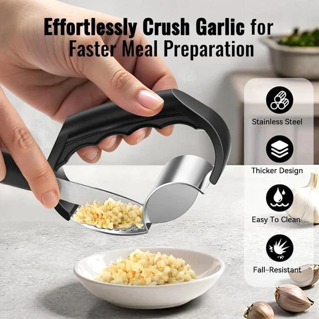 Alt view image 4 of 7 - 2-in-1 Stainless Steel Garlic Press Garlic Crusher Handheld Garlic Press Rocker Kitchen Gadget for Perfectly Minced Garlic