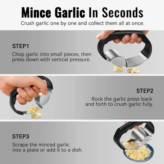 Alt view image 6 of 7 - 2-in-1 Stainless Steel Garlic Press Garlic Crusher Handheld Garlic Press Rocker Kitchen Gadget for Perfectly Minced Garlic