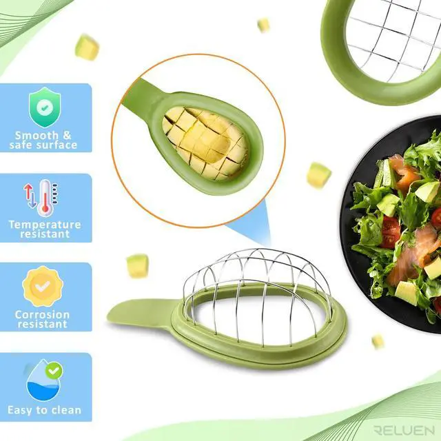 Alt view image 3 of 7 - Avocado Slicer Tool - 3.2 x 6.3 Inches Avocado Cuber Tool with Ergonomic Handle, Easy to Use and Clean, Food-Grade Plastic and Stainless Steel, Good for Salads, Guacamole, or Smoothie