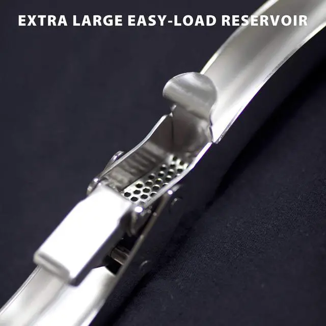 Alt view image 5 of 7 - Stainless Steel Garlic Press, Heavy Duty Professional Grade Double Lever-Assisted Garlic Mincer with High Capacity Reservoir - Easy to Clean and Rust Free Garlic Crusher