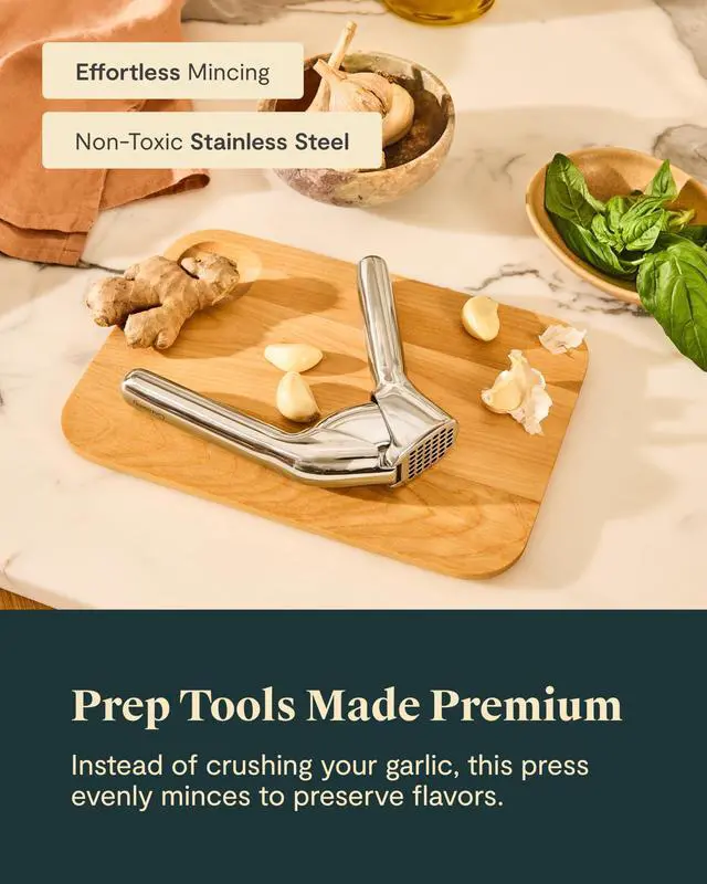 Alt view image 4 of 7 - Garlic Press - Non Toxic Stainless Steel - Essential Kitchen Tool - Ergonomic Handle - Effortlessly Mince Whole Garlic - Easy Clean