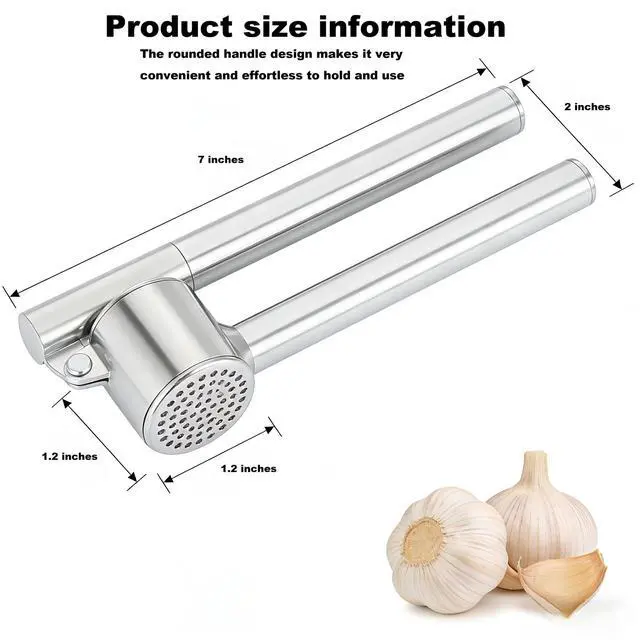 Alt view image 2 of 7 - 304 Stainless Steel Garlic Press Set Peeler & Brush