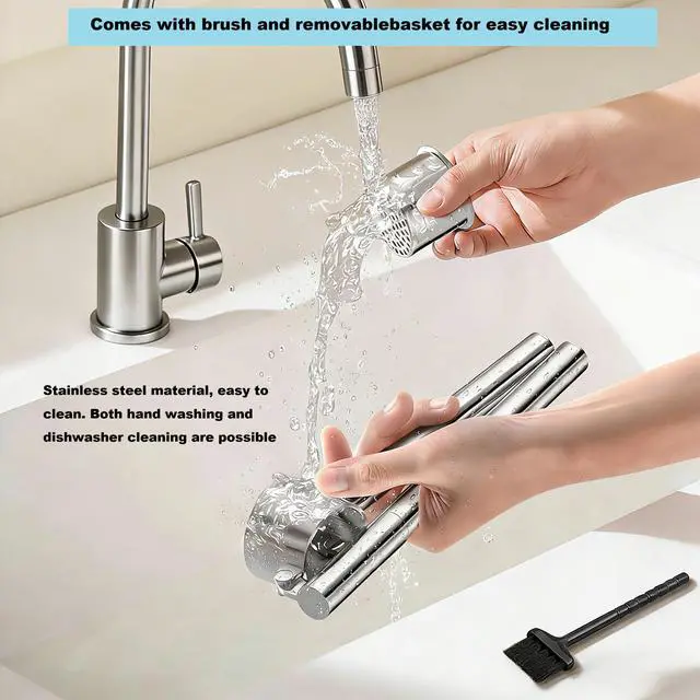 Alt view image 5 of 7 - 304 Stainless Steel Garlic Press Set Peeler & Brush
