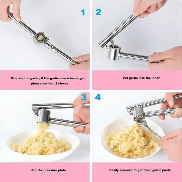 Alt view image 7 of 7 - 304 Stainless Steel Garlic Press Set Peeler & Brush