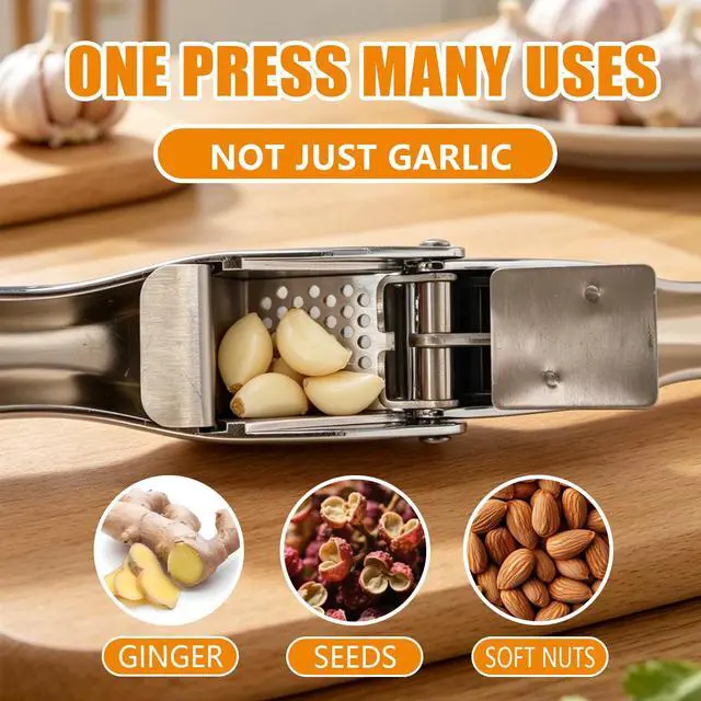 Alt view image 3 of 7 - 2-in-1 Garlic Press and Slicer No Peel Garlic Mincer, Rust-Proof Garlic Crusher, Easy Clean Kitchen Gadget for Garlic, Ginger, Nuts