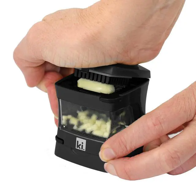Alt view image 3 of 7 - Garlic-A-Peel Garlic Press, Crusher, Cutter, Mincer, and Storage Container - Includes Silicone Garlic Peeler - Easy to Clean - Stainless Steel Blades (Black), standard