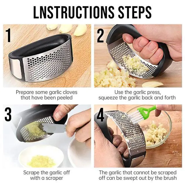 Alt view image 6 of 7 - Garlic Press Rocker, Stainless Steel Garlic Mincer Crusher Professional Kitchen Gadgets Garlic Chopper with Ergonomic Handle, Silicone Garlic Peeler