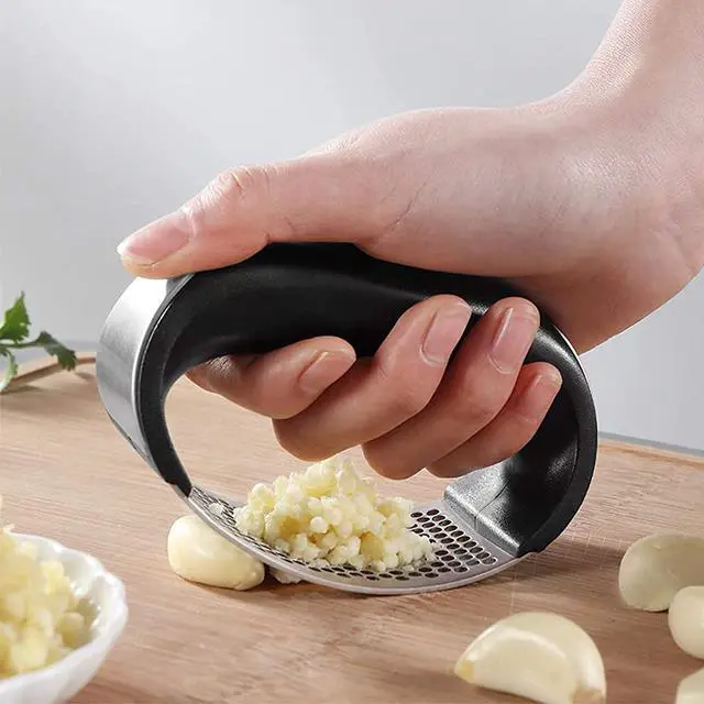 Alt view image 7 of 7 - Garlic Press Rocker, Stainless Steel Garlic Mincer Crusher Professional Kitchen Gadgets Garlic Chopper with Ergonomic Handle, Silicone Garlic Peeler