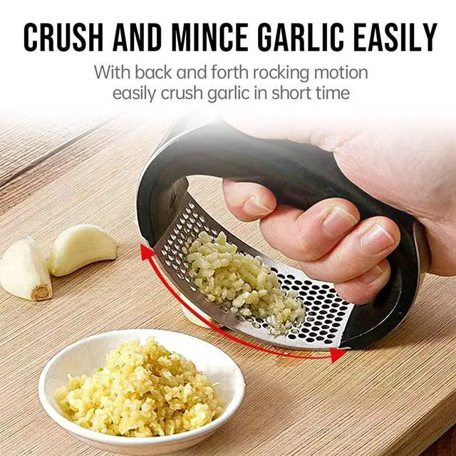 Alt view image 5 of 7 - Garlic Press Rocker, Stainless Steel Garlic Mincer Crusher Professional Kitchen Gadgets Garlic Chopper with Ergonomic Handle, Silicone Garlic Peeler