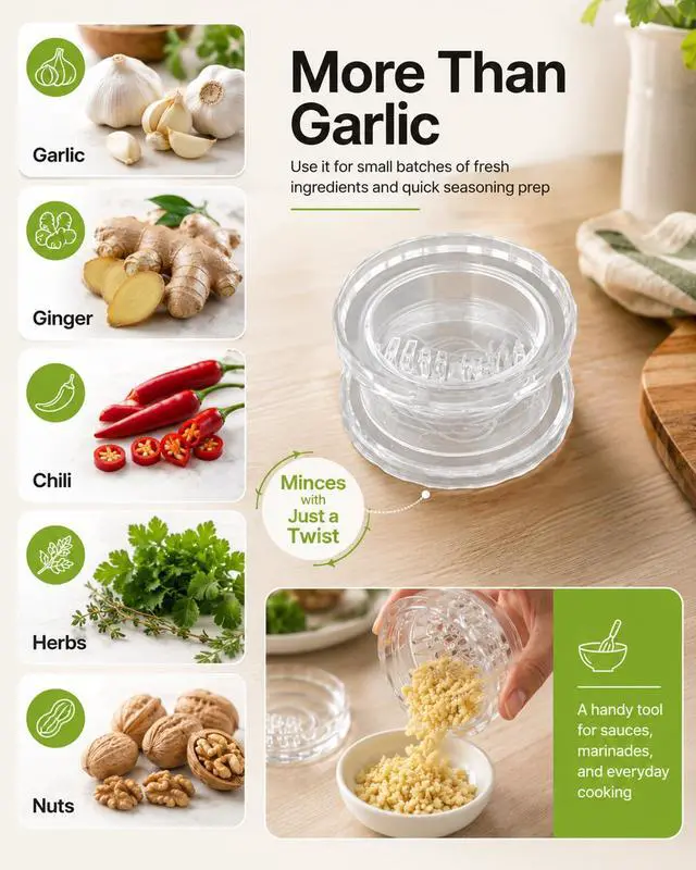 Alt view image 2 of 7 - Garlic Mincer Transparent Manual Garlic Press, Multi-Functional Mincer for Garlic, Onion, Ginger, Herbs, Nuts