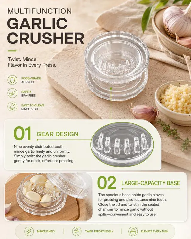 Alt view image 5 of 7 - Garlic Mincer Transparent Manual Garlic Press, Multi-Functional Mincer for Garlic, Onion, Ginger, Herbs, Nuts