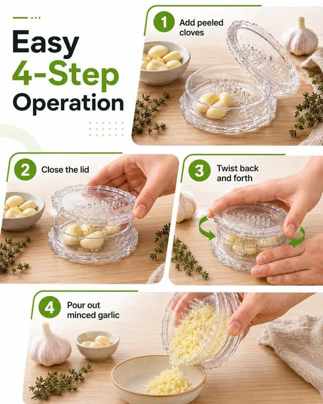 Alt view image 4 of 7 - Garlic Mincer Transparent Manual Garlic Press, Multi-Functional Mincer for Garlic, Onion, Ginger, Herbs, Nuts