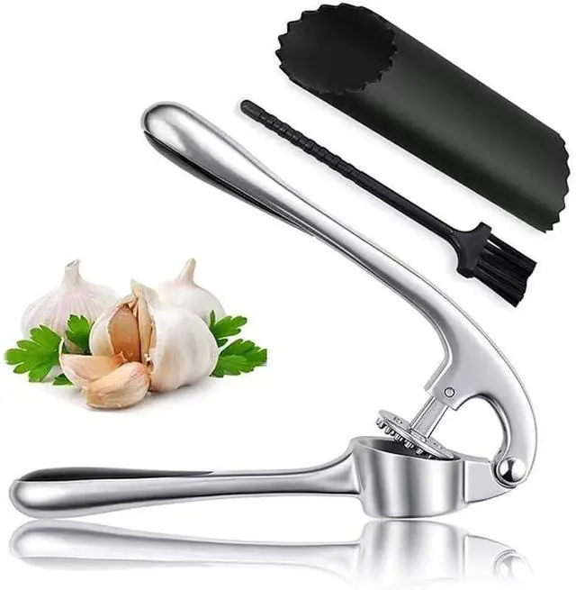 Main image of Garlic Press with Peeler and Brush | Easy Garlic Crusher | Dishwasher Safe | Zinc | Comfortable Handle