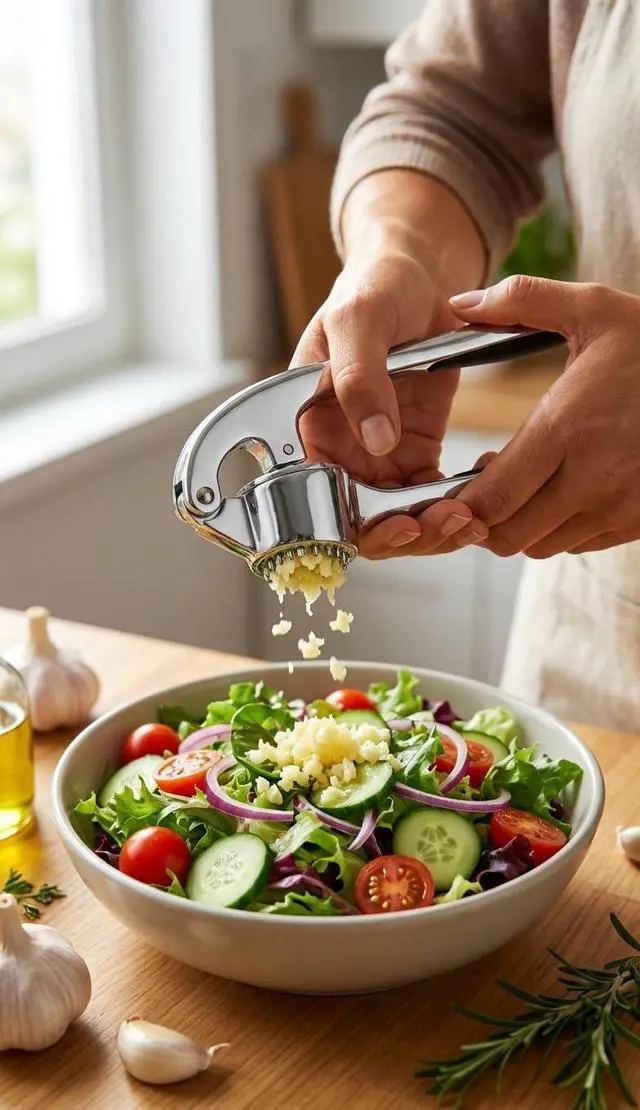 Alt view image 3 of 7 - Garlic Press with Peeler and Brush | Easy Garlic Crusher | Dishwasher Safe | Zinc | Comfortable Handle