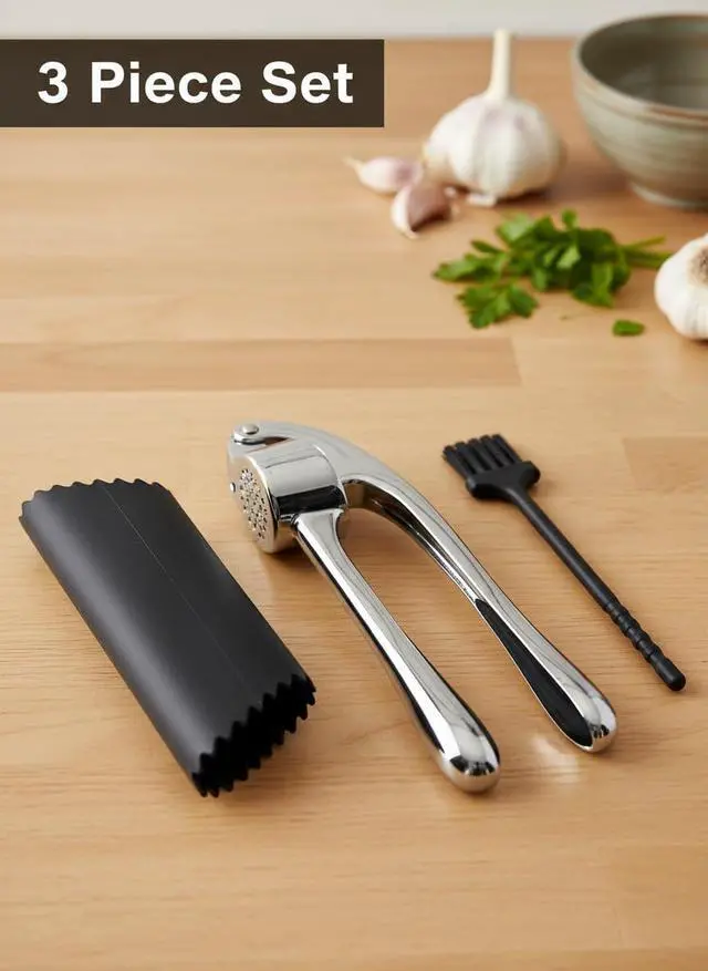 Alt view image 7 of 7 - Garlic Press with Peeler and Brush | Easy Garlic Crusher | Dishwasher Safe | Zinc | Comfortable Handle