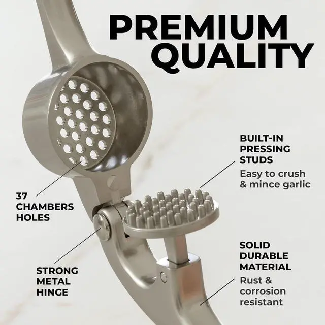 Alt view image 6 of 7 - Garlic Press with Peeler and Brush | Easy Garlic Crusher | Dishwasher Safe | Zinc | Comfortable Handle