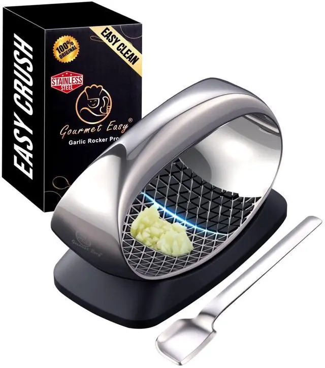Main image of Stainless Steel Garlic Press Rocker with Eject Base & Scraper