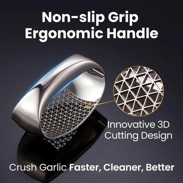 Alt view image 2 of 7 - Stainless Steel Garlic Press Rocker with Eject Base & Scraper