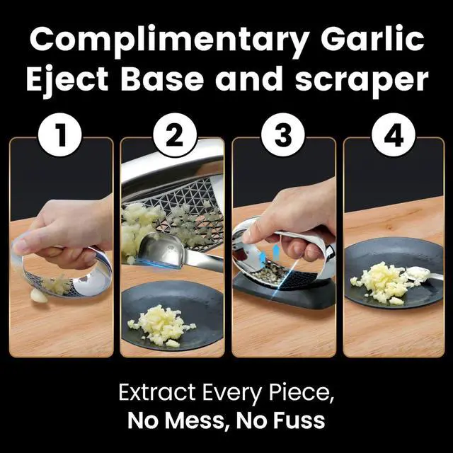 Alt view image 3 of 7 - Stainless Steel Garlic Press Rocker with Eject Base & Scraper