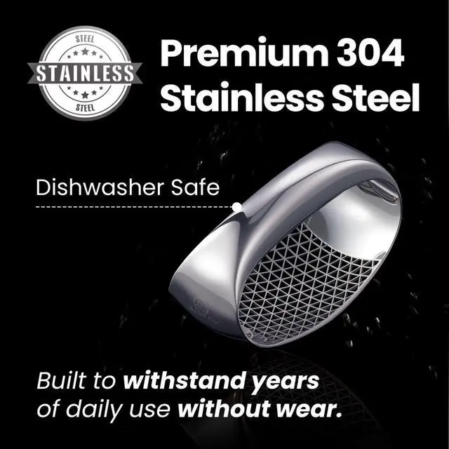 Alt view image 5 of 7 - Stainless Steel Garlic Press Rocker with Eject Base & Scraper
