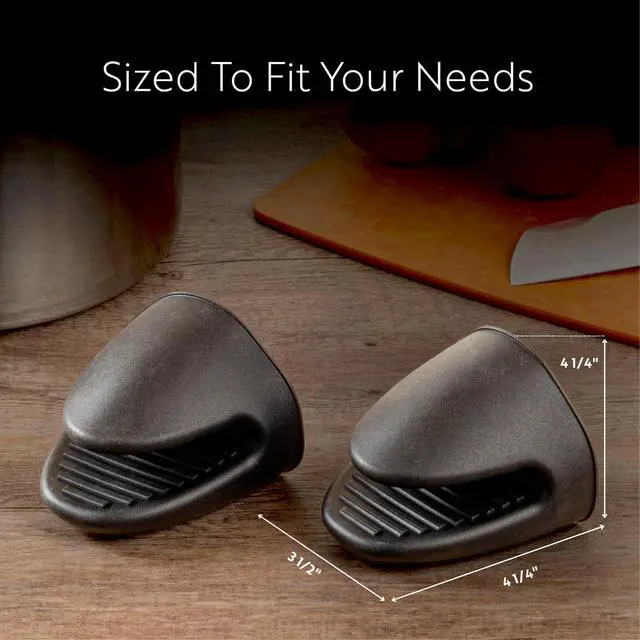 Alt view image 2 of 7 - Comfy Grip 4.3 x 3.5 x 4.2 Inch Mini Oven Mitt Pot Holders 1 Food-Grade Finger Mitt Set - 2-Piece Set Oven-Ready Up To 446F Black Silicone Pinch Mitts Ribbed Texture Dishwashable
