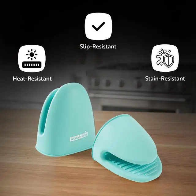 Alt view image 4 of 7 - Comfy Grip 4.3 x 3.5 x 4.2 Inch Mini Oven Mitt Pot Holders 1 Food-Grade Finger Mitt Set - 2-Piece Set Oven-Ready Up To 446F Black Silicone Pinch Mitts Ribbed Texture Dishwashable
