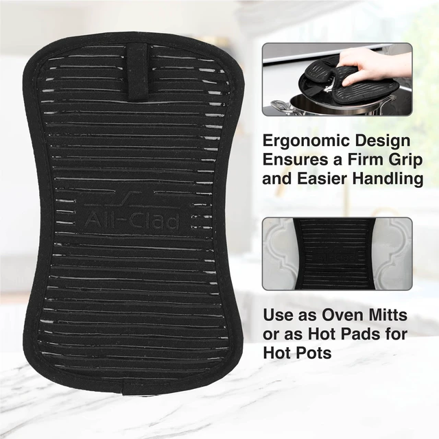 Alt view image 3 of 7 - Premium Pot Holder & Hot Pad: Heat Resistant to 500 Degrees - 100% Cotton, 10"x6.25" Hot Pad for Kitchen and Barbeque, (1-Pack), Black