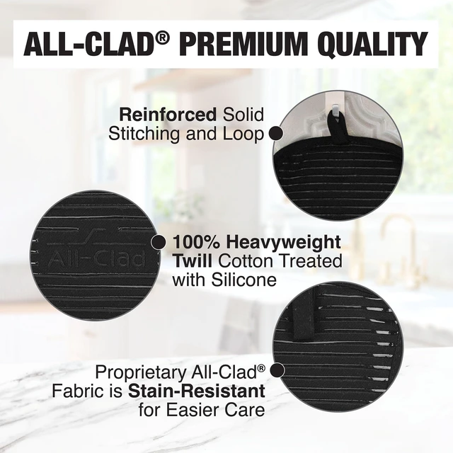 Alt view image 5 of 7 - Premium Pot Holder & Hot Pad: Heat Resistant to 500 Degrees - 100% Cotton, 10"x6.25" Hot Pad for Kitchen and Barbeque, (1-Pack), Black