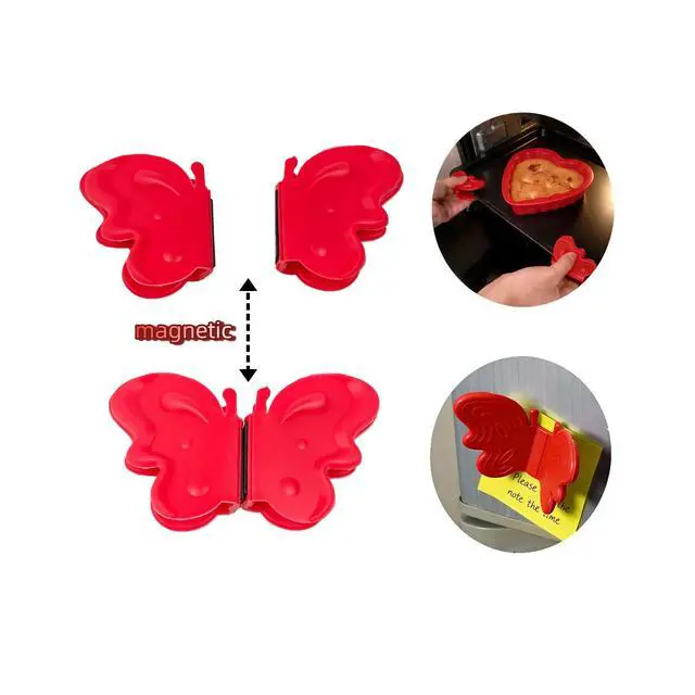 Alt view image 3 of 4 - Silicone Heat Resistant Mini Oven Mitts Set 2 Sets (6-Pack), Pot Handle Covers, Microwave Pinch Mitts & Butterfly-Style Hot Holders, Anti-Scalding Kitchen Cooking & Baking, Red