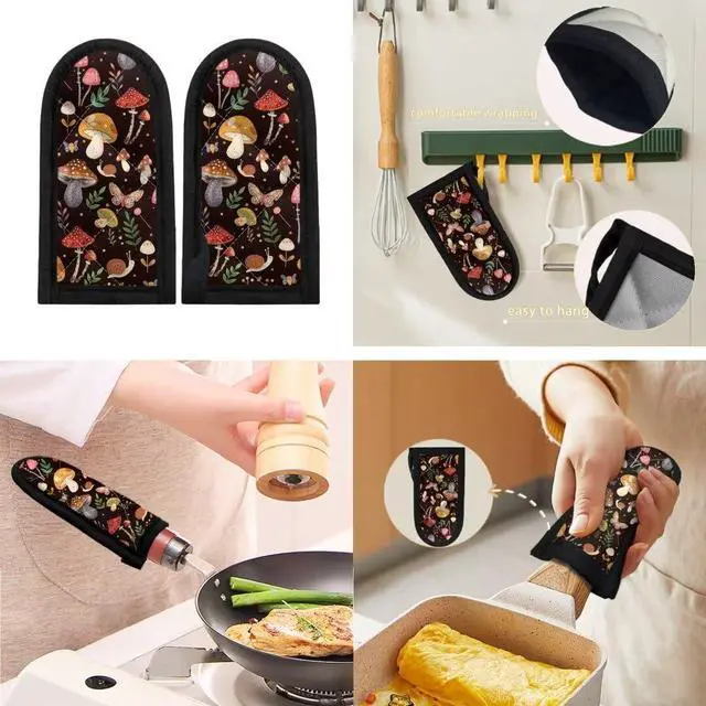 Alt view image 6 of 6 - Mushroom Hot Handle Holder 2pcs Potholder Cookware Handle Cast Iron Skillets Handles Covers Heat Resistant Grip Covers for Cast Iron Skillet,Floral