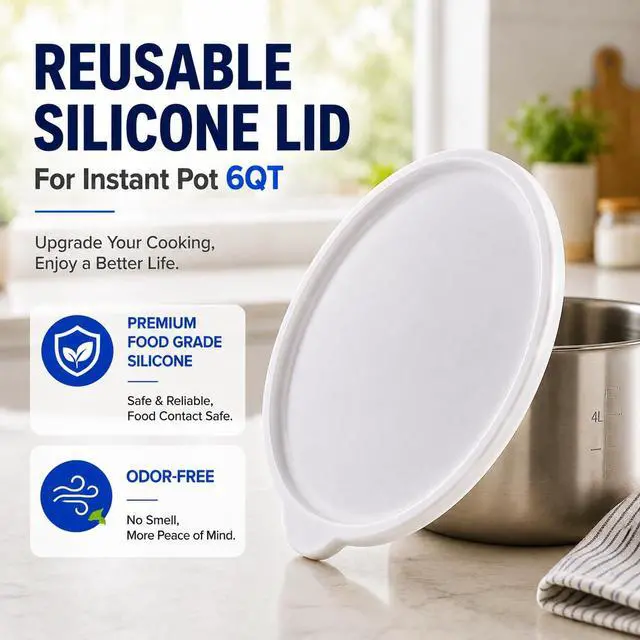 Alt view image 6 of 7 - Airtight Silicone Lid with Easy Grip Handle for Instant Pot 6 Qt, Leakproof & Spill Proof Inner Pot Cover for Food Storage, BPA Free, Dishwasher Safe, White