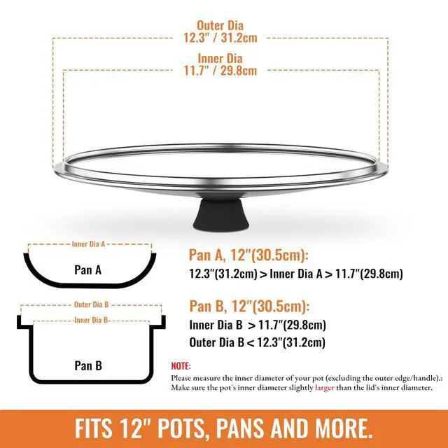 Alt view image 3 of 7 - Inch Pan Lid For Pots Pans and Skillets, Cast Iron Skillet Lid, Large Tempered Glass Frying Pan Lids/Pot Cover Replacement, Crock Pot Lids with Wide Stainless Steel Rim, Cookware Lids Cover