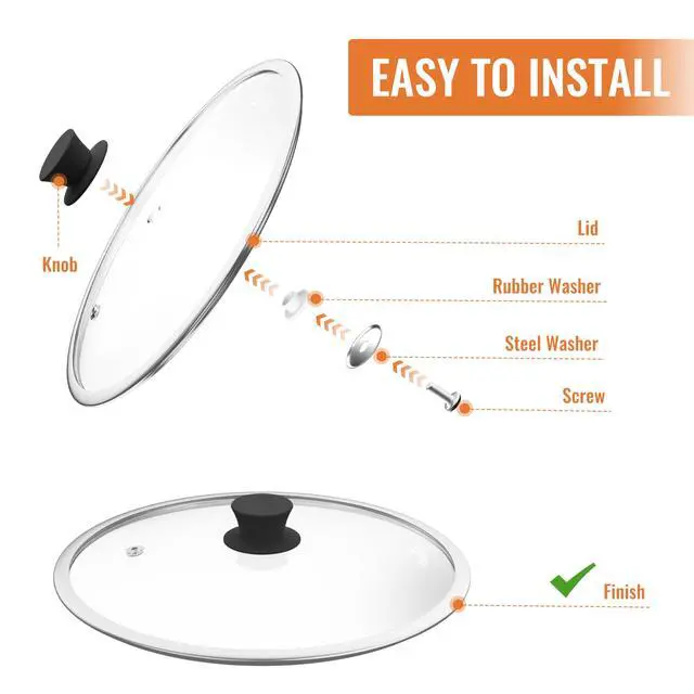 Alt view image 4 of 7 - Inch Pan Lid For Pots Pans and Skillets, Cast Iron Skillet Lid, Large Tempered Glass Frying Pan Lids/Pot Cover Replacement, Crock Pot Lids with Wide Stainless Steel Rim, Cookware Lids Cover