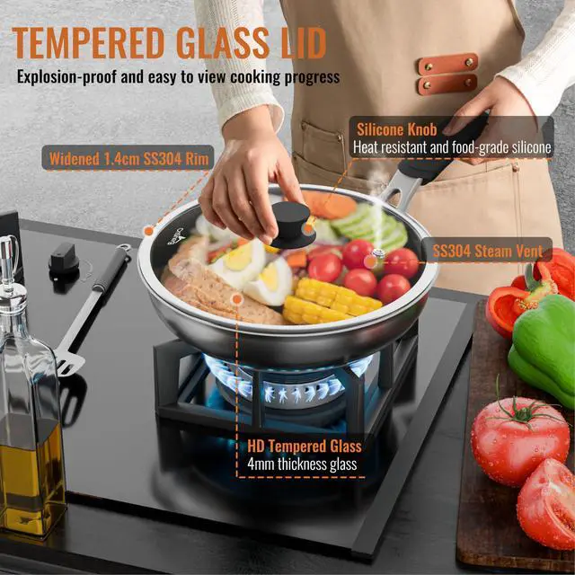 Alt view image 2 of 7 - Inch Pan Lid For Pots Pans and Skillets, Cast Iron Skillet Lid, Large Tempered Glass Frying Pan Lids/Pot Cover Replacement, Crock Pot Lids with Wide Stainless Steel Rim, Cookware Lids Cover