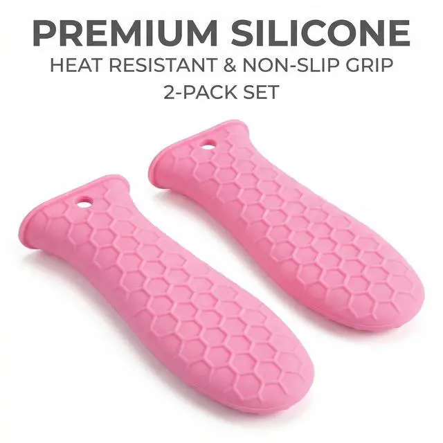 Alt view image 3 of 7 - 2-Pack Heat-Resistant Pot Handle Covers, Cast Iron Skillet Handle Sleeve for Kitchen Cooking, Durable Pot Handle Cover for Cast Iron Accessories & Home Use (Pink)