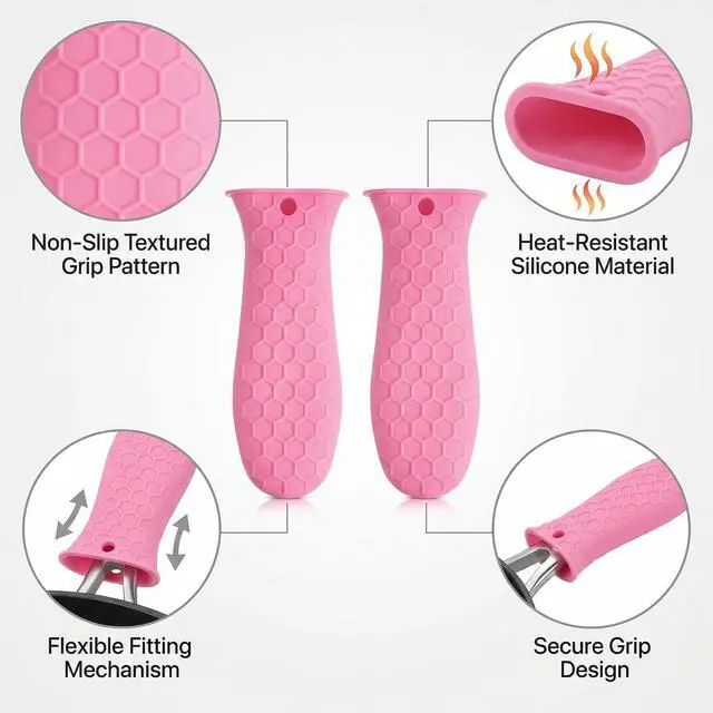 Alt view image 4 of 7 - 2-Pack Heat-Resistant Pot Handle Covers, Cast Iron Skillet Handle Sleeve for Kitchen Cooking, Durable Pot Handle Cover for Cast Iron Accessories & Home Use (Pink)