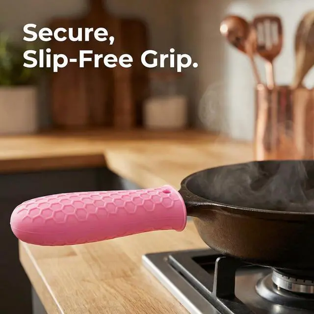Alt view image 7 of 7 - 2-Pack Heat-Resistant Pot Handle Covers, Cast Iron Skillet Handle Sleeve for Kitchen Cooking, Durable Pot Handle Cover for Cast Iron Accessories & Home Use (Pink)
