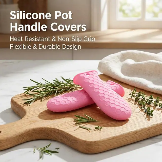 Alt view image 6 of 7 - 2-Pack Heat-Resistant Pot Handle Covers, Cast Iron Skillet Handle Sleeve for Kitchen Cooking, Durable Pot Handle Cover for Cast Iron Accessories & Home Use (Pink)
