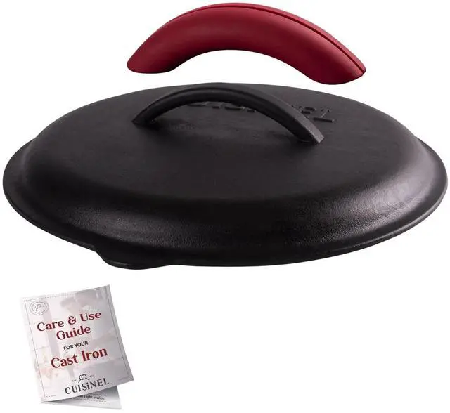 Main image of Cast Iron Lid - Fits 12"-Inch / 30.48-cm Lodge Skillet Frying Pans or Braiser + Silicone Handle Holder + Care Guide - Pre-Seasoned Replacement Cover - Indoor/Outdoor, Oven, Fire, BBQ Safe