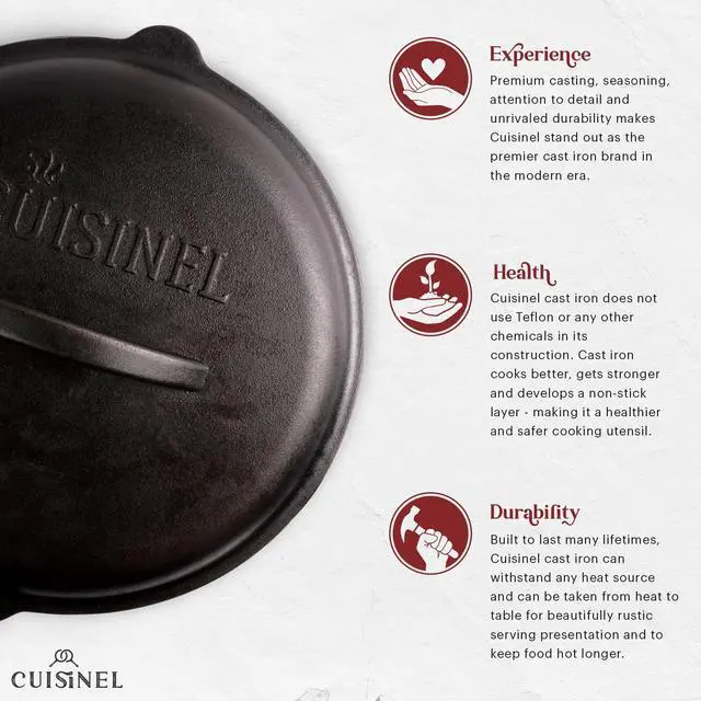 Alt view image 3 of 7 - Cast Iron Lid - Fits 12"-Inch / 30.48-cm Lodge Skillet Frying Pans or Braiser + Silicone Handle Holder + Care Guide - Pre-Seasoned Replacement Cover - Indoor/Outdoor, Oven, Fire, BBQ Safe