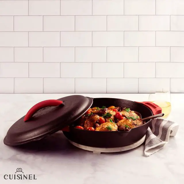 Alt view image 7 of 7 - Cast Iron Lid - Fits 12"-Inch / 30.48-cm Lodge Skillet Frying Pans or Braiser + Silicone Handle Holder + Care Guide - Pre-Seasoned Replacement Cover - Indoor/Outdoor, Oven, Fire, BBQ Safe