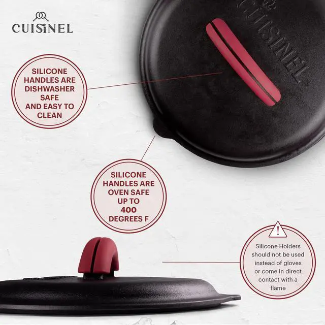 Alt view image 6 of 7 - Cast Iron Lid - Fits 12"-Inch / 30.48-cm Lodge Skillet Frying Pans or Braiser + Silicone Handle Holder + Care Guide - Pre-Seasoned Replacement Cover - Indoor/Outdoor, Oven, Fire, BBQ Safe