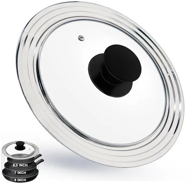 Main image of 8 Inch Universal Pans Lid, Stainless Steel Pots Lid Fit 6.5, 7,8 Inch Pots and Pans, Heat Resistant Stainless Steel and Tempered Glass Lid, 8 In Frying Pan Lid