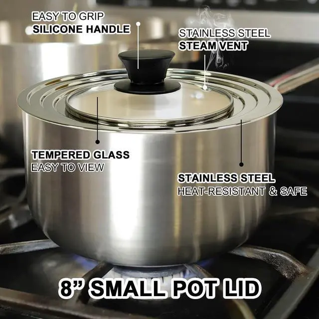 Alt view image 2 of 4 - 8 Inch Universal Pans Lid, Stainless Steel Pots Lid Fit 6.5, 7,8 Inch Pots and Pans, Heat Resistant Stainless Steel and Tempered Glass Lid, 8 In Frying Pan Lid