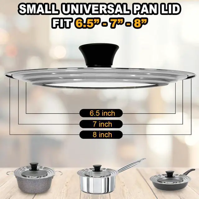 Alt view image 3 of 4 - 8 Inch Universal Pans Lid, Stainless Steel Pots Lid Fit 6.5, 7,8 Inch Pots and Pans, Heat Resistant Stainless Steel and Tempered Glass Lid, 8 In Frying Pan Lid