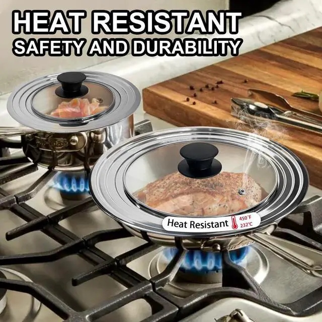 Alt view image 4 of 4 - 8 Inch Universal Pans Lid, Stainless Steel Pots Lid Fit 6.5, 7,8 Inch Pots and Pans, Heat Resistant Stainless Steel and Tempered Glass Lid, 8 In Frying Pan Lid