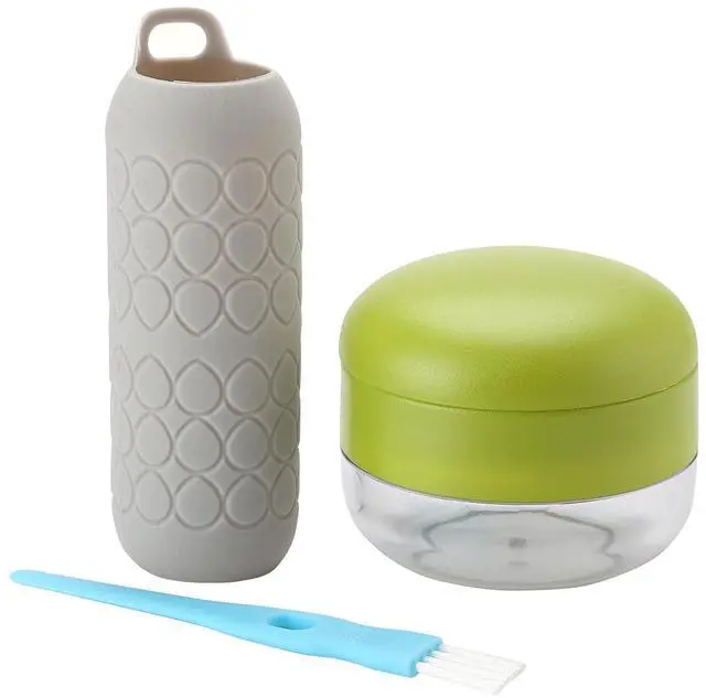 Main image of Piece Garlic Press and Chopper Set, with Silicone Garlic Peeler and Cleaning Brush, Gray and Green